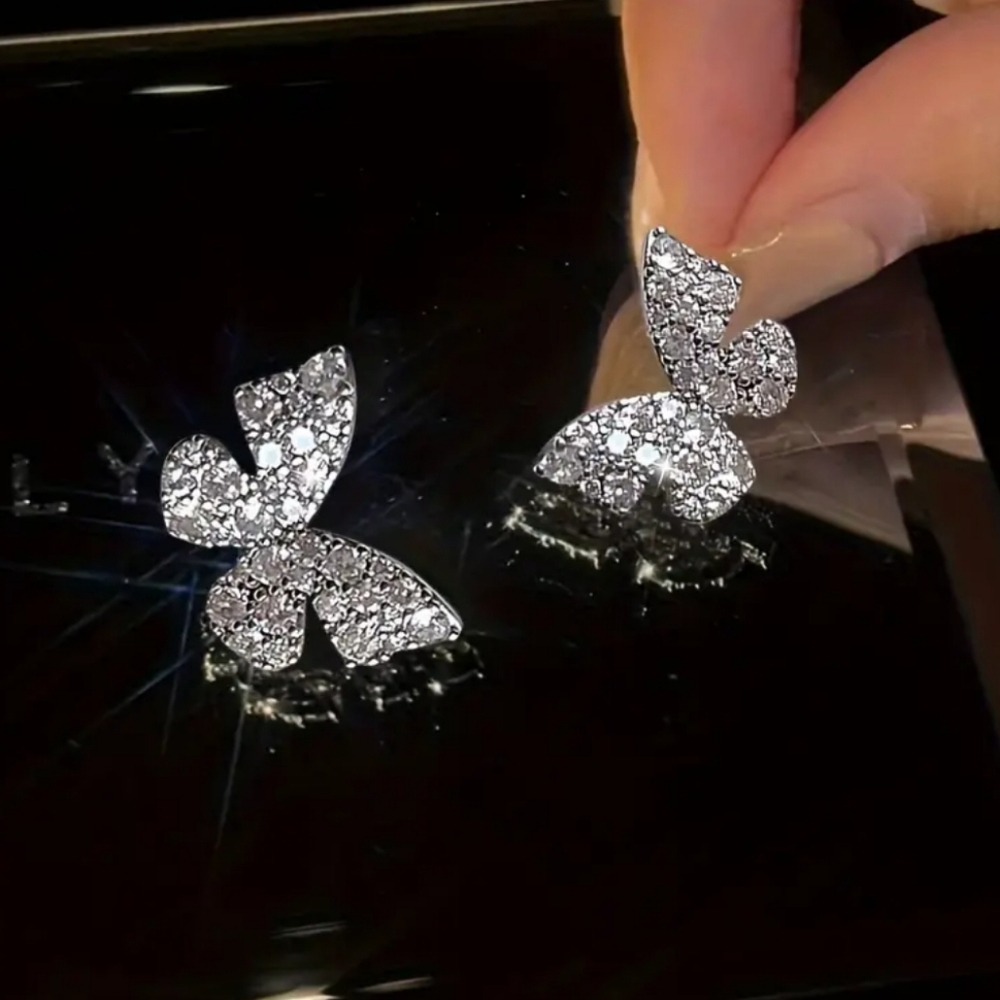 Sparkling Rhinestone Butterfly Earrings - Picture 5 of 6